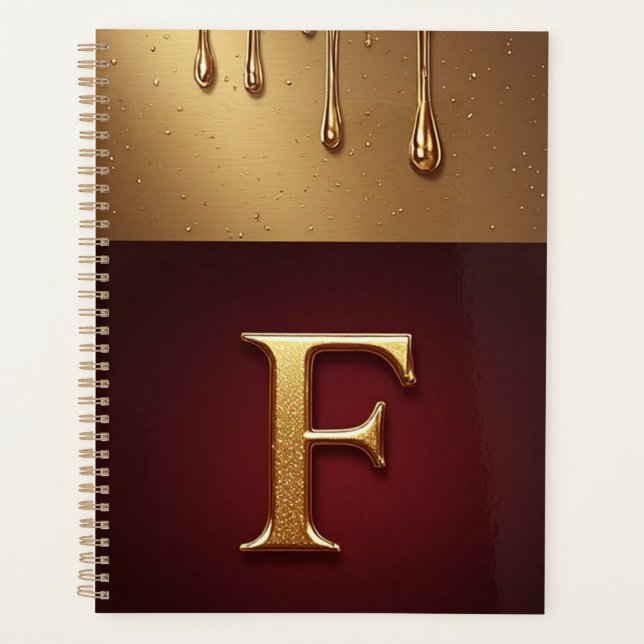 Monogramme de lettre F dorée avec métal qui coule (Devant)