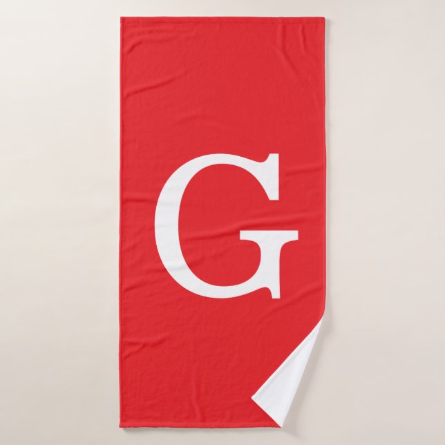 Monogramme de lettre initiale rouge blanc simple (Serviette de bain)
