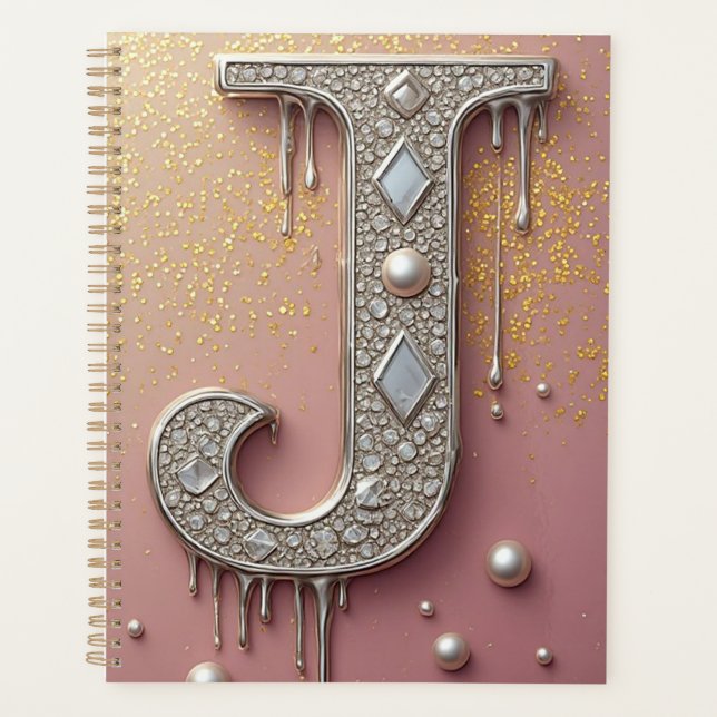 Monogramme de lettre J en diamant de luxe avec cou (Devant)