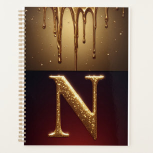 Monogramme de lettre N pailleté avec liquide qui g