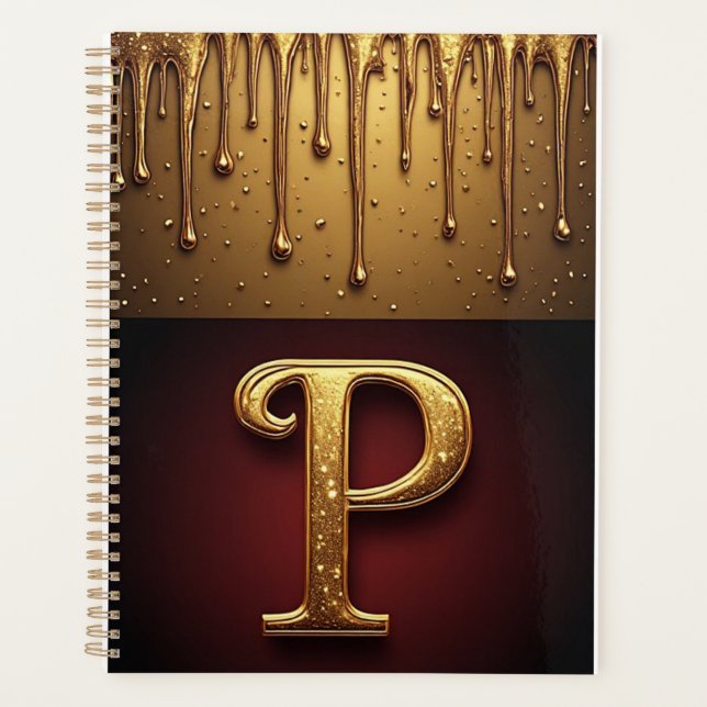 Monogramme de lettre P pailleté avec liquide qui g (Devant)
