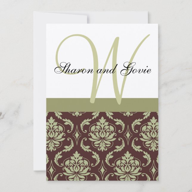 Monogramme de l'or et des Damas Brown Faire-part d (Devant)