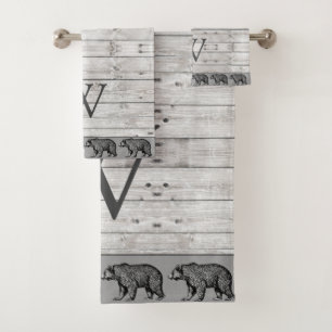 Monogramme de l'ours à pied en bois rustique