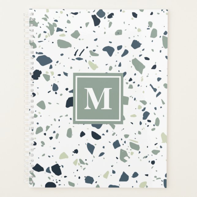 Monogramme de marbre bleu moderne Terrazzo (Devant)