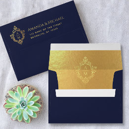 Monogramme de mariage vintage bleu marine et or fa