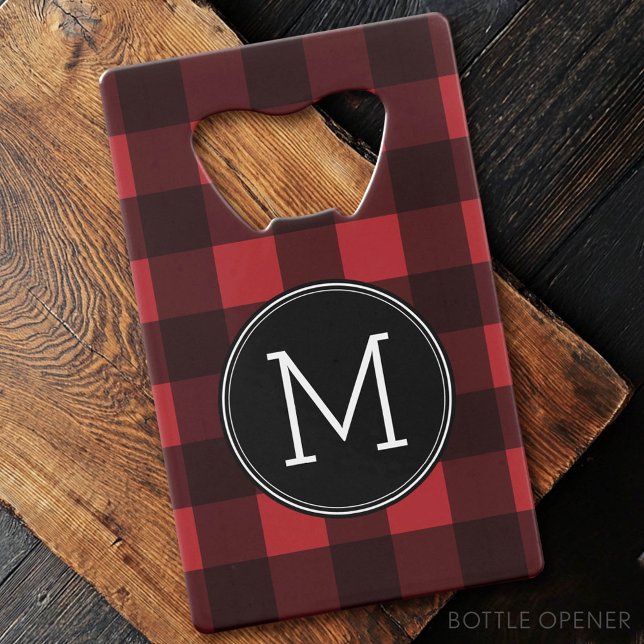 Monogramme de Motif de Buffle Noir Rouge Rustique (Custom Bottle Opener)