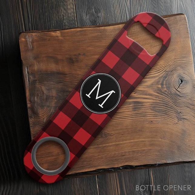 Monogramme de Motif de buffle rouge et noir rustiq (Custom Bar Key)