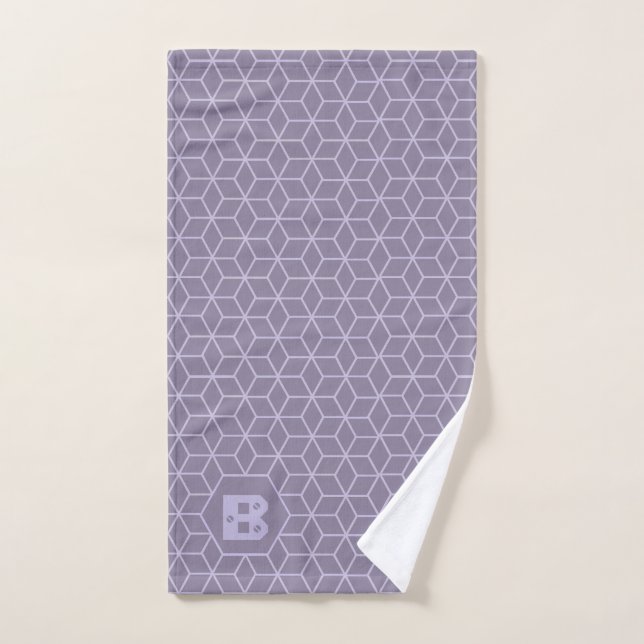 Monogramme de motif de cubes géométriques violets  (Serviette à main)