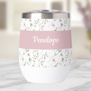 Monogramme de nom à fleur sauvage rose aquarelle