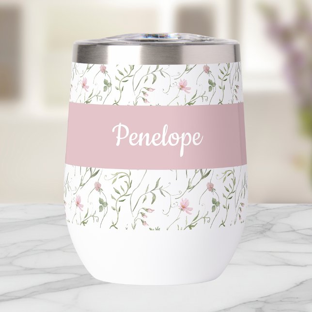Monogramme de nom à fleur sauvage rose aquarelle (Créateur téléchargé)