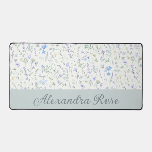 Monogramme de nom de fleur sauvage aquarelle bleu  (Recto)