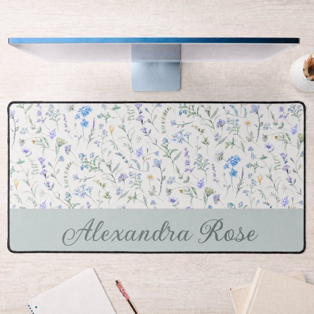 Monogramme de nom de fleur sauvage aquarelle bleu  (Créateur téléchargé)