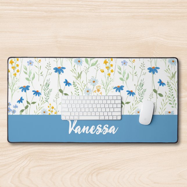 Monogramme de nom de fleur sauvage aquarelle bleue (Créateur téléchargé)