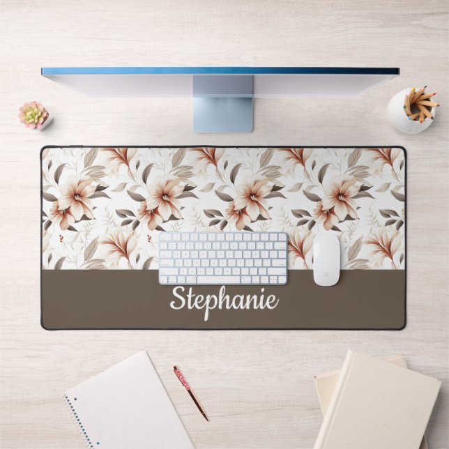 Monogramme de nom de fleur sauvage aquarelle rose  (Bureau 1)