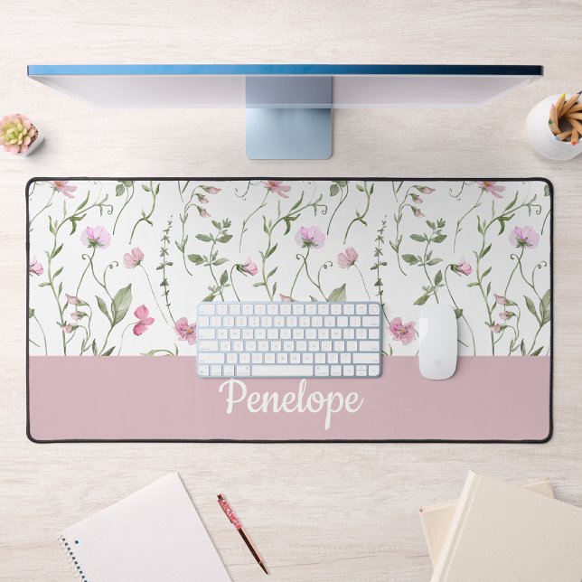 Monogramme de nom de fleur sauvage aquarelle rose  (Créateur téléchargé)