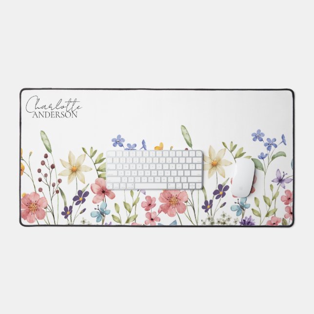 Monogramme de nom de fleur sauvage botanique blanc (Clavier et souris)