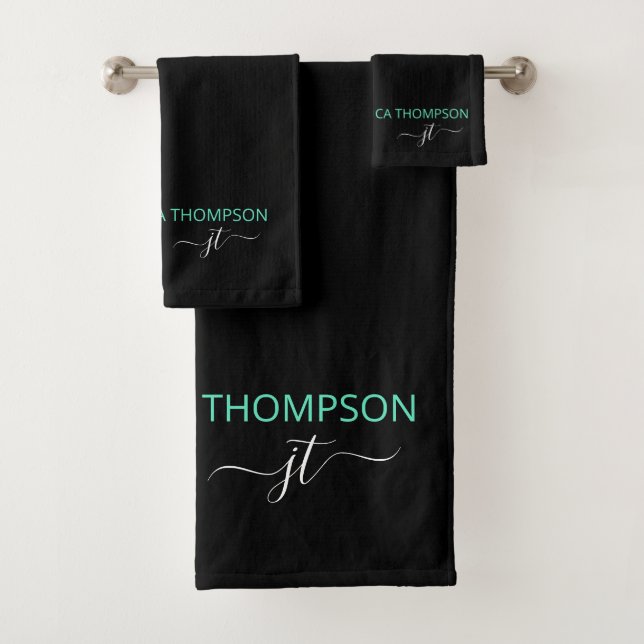 Monogramme de nom de script simple sarcelle noir m (En situation)