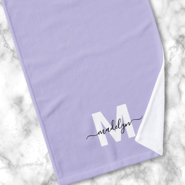 Monogramme de nom de script violet (Purple Script Name Monogram Hand Towel )