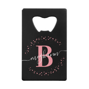 Monogramme de nom noir rose simple pour fille