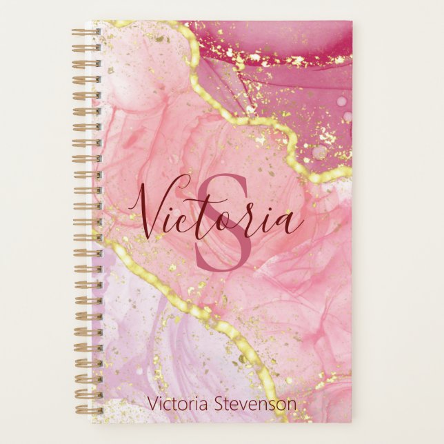 Monogramme de Parties scintillant de marbre rose o (Devant)
