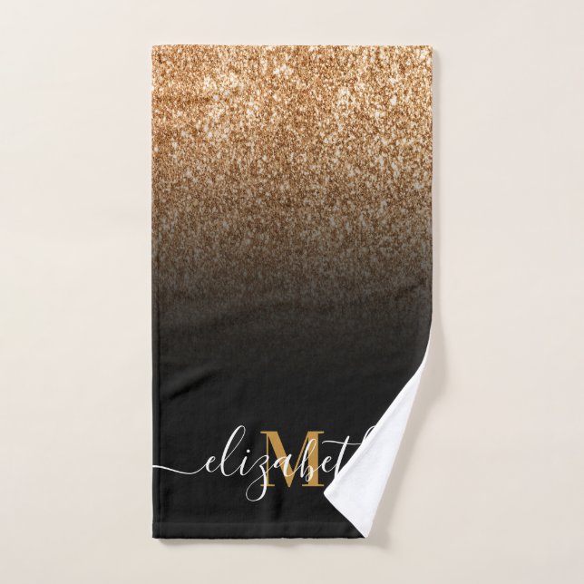 Monogramme de Parties scintillant noire et dorée (Serviette à main)