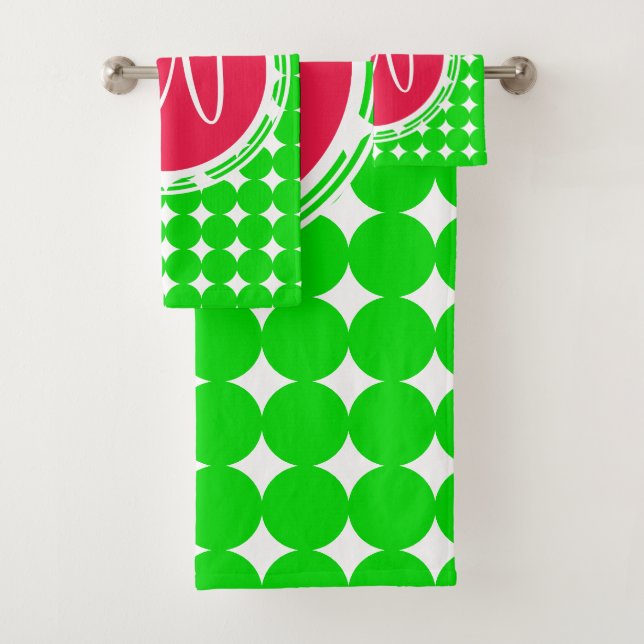 Monogramme de point de polka rouge et vert (En situation)