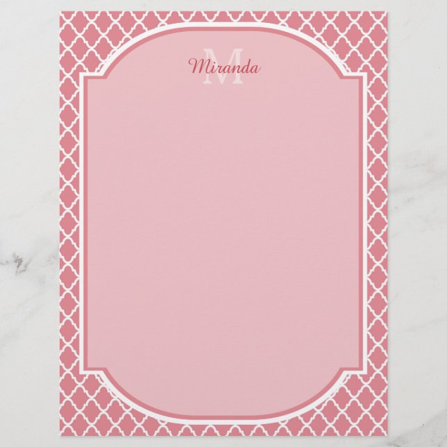 Monogramme de Quatrefoil Rose Chic Avec Nom (Devant)