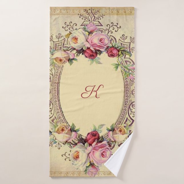 Monogramme de roses rouges roses roses roses vinta (Serviette de bain)