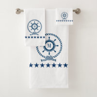 Monogramme de roue de bateau marine bleu blanc