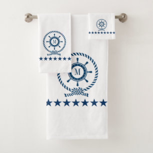 Monogramme de roue de bateau marine bleu blanc