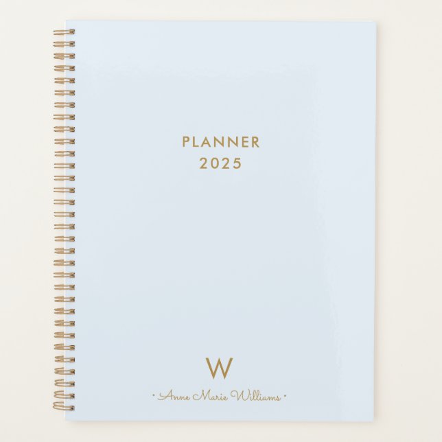 Monogramme de script en or bleu clair moderne (Devant)