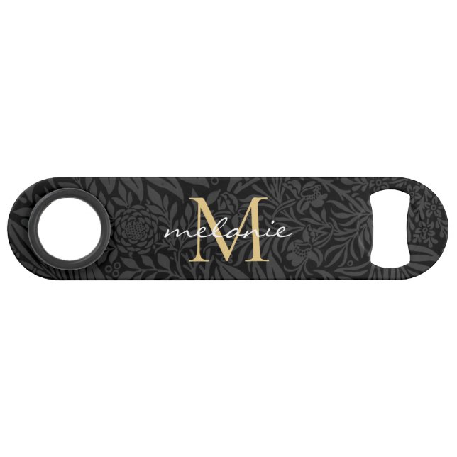 Monogramme de script floral noir élégant or (Devant (Horizontal))