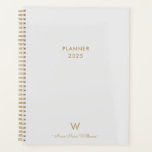 Monogramme de script or gris clair moderne<br><div class="desc">Moderne Luminaire Gris Or Script Monogramme Planificateur. Un design monogramme moderne et élégant avec typographie écriture manuscrite en or et typographie en bloc sans serif sur un élégant arrière - plan pastel clair Grey. Le monogramme et le nom peuvent être facilement personnalisés.</div>