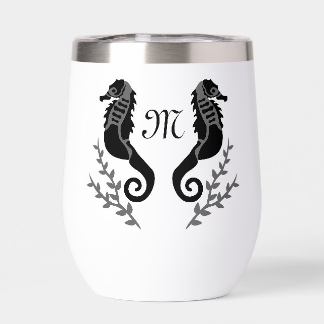 Monogramme de silhouette de cheval de mer noir (Arrière)