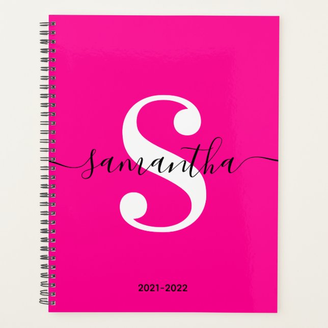 Monogramme de style moderne magenta noir et blanc (Devant)