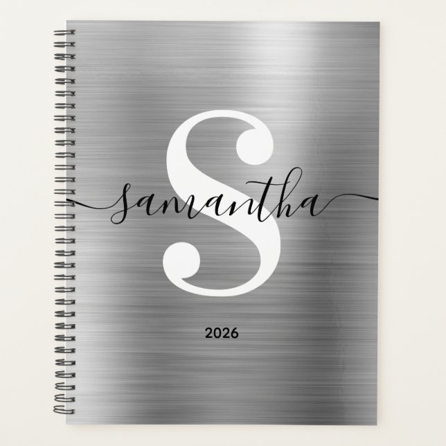Monogramme de style moderne noir blanc et argent (Devant)