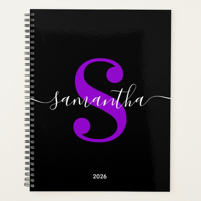 Monogramme de style moderne noir blanc et violet (Devant)