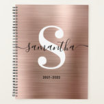 Monogramme de style moderne or rose blanc noir<br><div class="desc">Monogramme noir et blanc avec un style tendance de calligraphie moderne et une police moderne élégante. Augmentez ou diminuez la taille de la police selon les besoins pour votre monogramme. Conservez le format de date de l'année scolaire ou modifiez-le selon vos besoins. Planificateur personnalisé avec ombre dégradée en feuille de...</div>