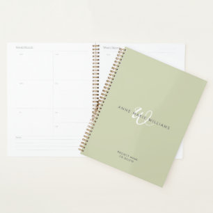 Monogramme de style moderne vert sauge blanc