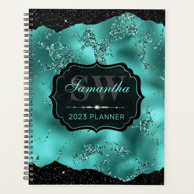 Monogramme de style turquoise pailleté marbre & bo (Devant)