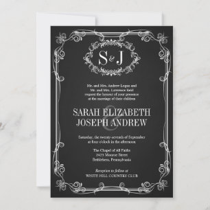 Monogramme de tableau noir Invitations de mariage