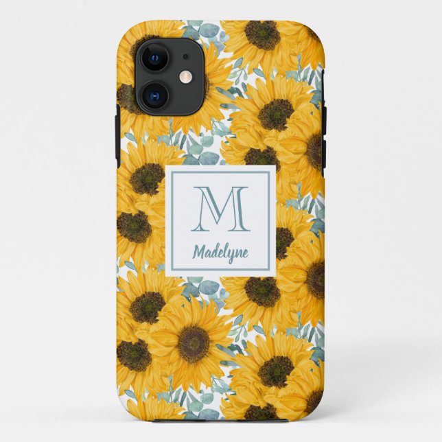 Monogramme de tournesol Floral Coque-Mate coque ip (Dos)