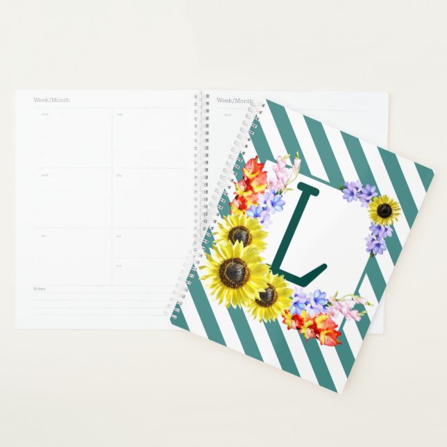 Monogramme de tournesol Rayures Turquoises (Devant avec enveloppe)