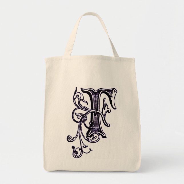 Monogramme de vigne florale pourpre 'F' - Sac (Devant)
