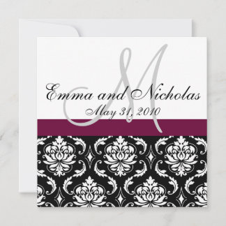 Monogramme de vin Invitation Mariage damassé avant