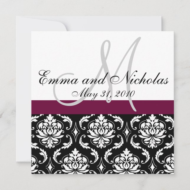 Monogramme de vin Mariage damassé Invitation Retou (Devant)