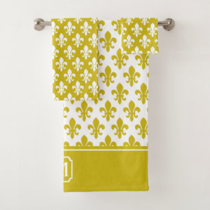 Monogramme de White Fleur De Lis Pattern d'or