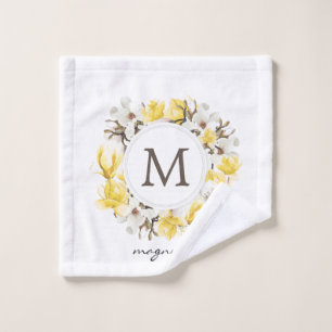 Monogramme de Wreath Magnolia jaune Aquarelle