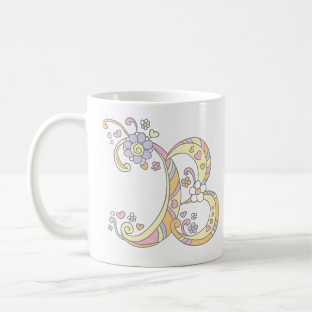 Monogramme décoratif B coeurs et fleurs mug (Gauche)