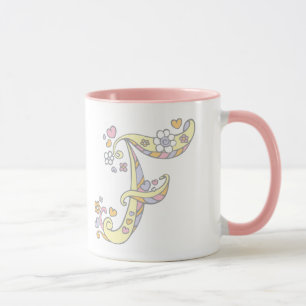 Monogramme décoratif F coeurs et fleurs mug